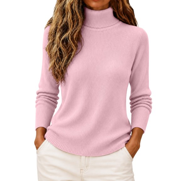 HOSIA Turtleneck Ribbed Knit Sweaters for Women Turtle Neck Winter Must Haves for Women Long Sleeve Turtleneck Women Basic Turtle Neck Undershirt Relaxed Fit Knit Top Relaxed Fit Pink 3Xl