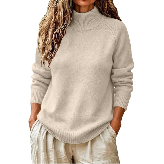 HOSIA Turtleneck Sweater for Women Oversized Ribbed Knit Long Sleeve Base Layer Pullover Tops Casual Lightweight Fall Winter Warm Sweater Business Casual Work Airport Travel Outfits Beige L