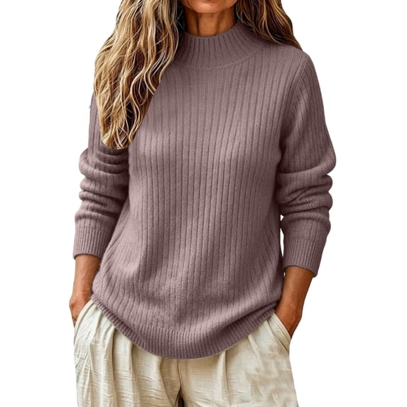 HOSIA Turtleneck Sweater for Women Oversized Ribbed Knit Long Sleeve Base Layer Pullover Tops Casual Lightweight Fall Winter Warm Sweater Business Casual Work Airport Travel Outfits Light Violet M