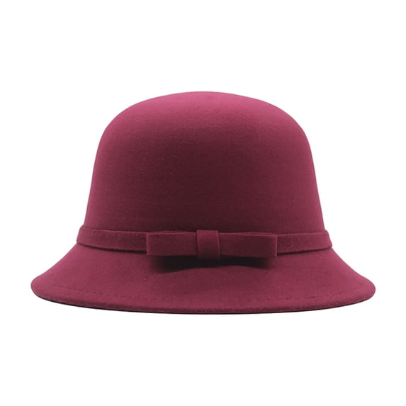 HOSIA Winter Cloche Cap 1920S Vintage Church Dress Wool Felt Bucket Hats with Flowers Formal Elegant Hats Vintage Felt Cloche Bucket Bowler Hat Winter Church Hats 1930S Hats for Women Wine One Size