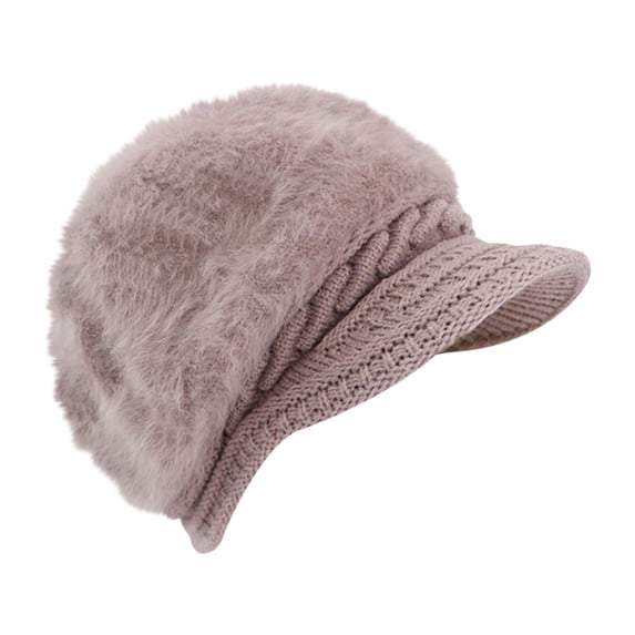 HOSIA Winter Slouchy Beanie Cap with Visor Brim Fleece Lined Newsboy Cap Gorras Para Mujer Snow Ski Caps Cute Slouchy Cap Outdoor Thick Warm Chunky Knit Soft Slouchy Hat Cold Weather Light Violet