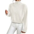 thumbnail image 1 of HOSIA Women Cropped Turtleneck Knit Sweater Oversized Long Sleeve Turtleneck Knitted Pullover Jumper Loose Soft Cozy Casual Crop Pullover Sweater Fall Winter Business Casual Teacher Outfits White Xl, 1 of 6