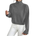 thumbnail image 1 of HOSIA Women Cropped Turtleneck Knit Sweater Oversized Long Sleeve Turtleneck Knitted Pullover Jumper Loose Soft Cozy Casual Crop Pullover Sweater Fall Winter Business Casual Teacher Outfits Grey S, 1 of 6