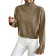 thumbnail image 1 of HOSIA Women Cropped Turtleneck Knit Sweater Oversized Long Sleeve Turtleneck Knitted Pullover Jumper Loose Soft Cozy Casual Crop Pullover Sweater Fall Winter Business Casual Teacher Outfits Khaki L, 1 of 6