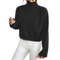 thumbnail image 1 of HOSIA Women Cropped Turtleneck Knit Sweater Oversized Long Sleeve Turtleneck Knitted Pullover Jumper Loose Soft Cozy Casual Crop Pullover Sweater Fall Winter Business Casual Teacher Outfits Black L, 1 of 5