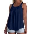 thumbnail image 1 of HOSIA Women's Built-In Bra Tank Tops Sleeveless Pleated Scoop Neck Loose Casual Flowy Summer Camis Shirts Workout Lounge Wear Loose Flowy Sleeveless Pleated Tank Tops with Built-In Bra Dark Blue L, 1 of 8