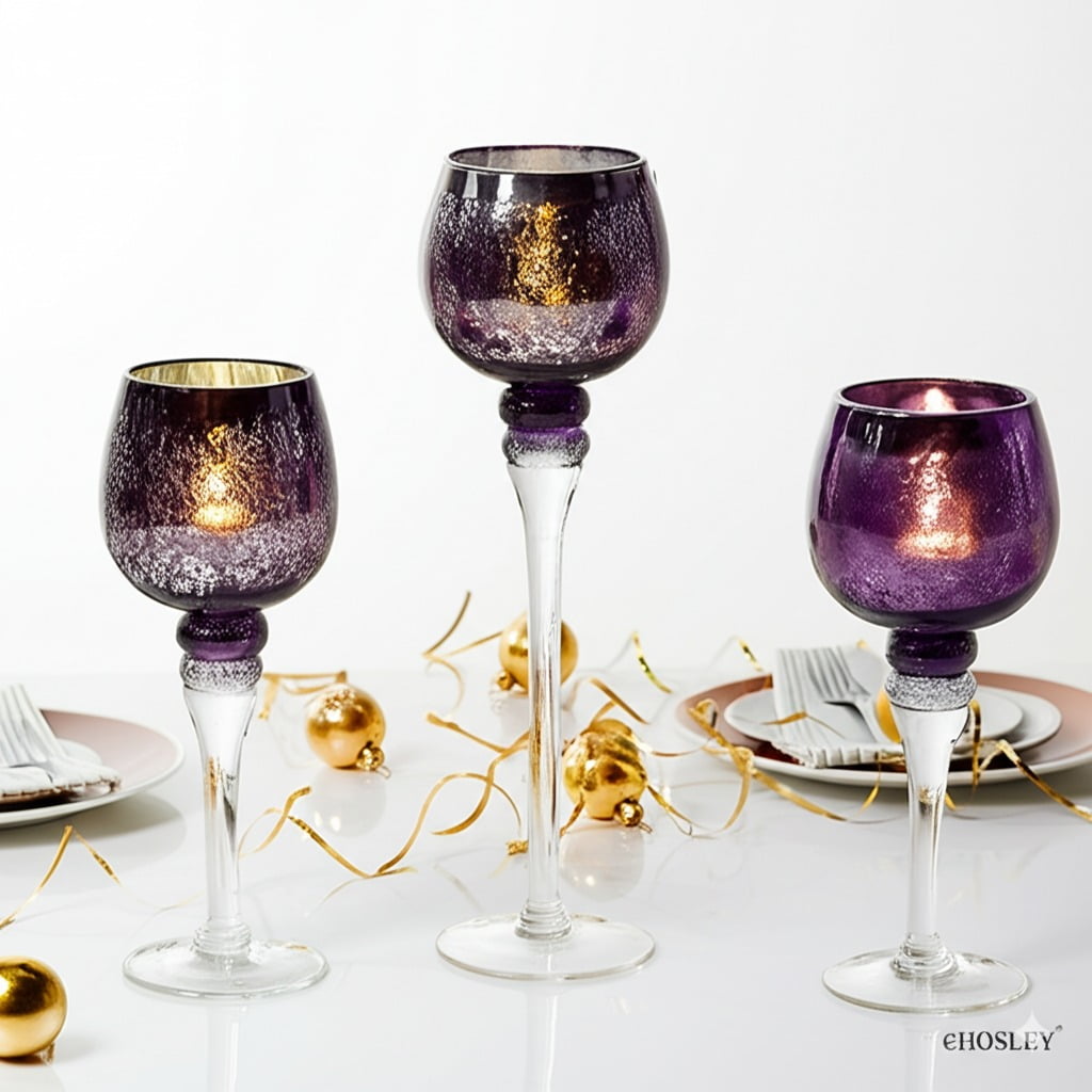 HOSLEY Crackle Glass Tealight Candle Holders, Set of 3
