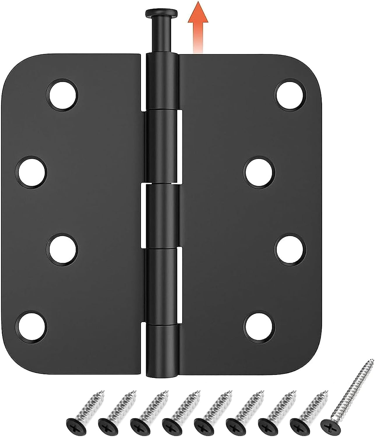 HOSOM 6 Pack Rounded Door Hinges 4 Inch with 5/8'' Radius Corner, Matte Black Exterior