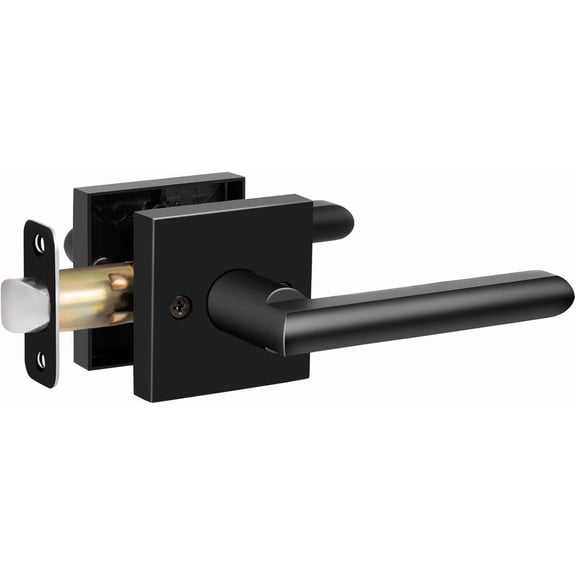 HOSOM Black Passage Door Lever, Interior Door Handle for Hall and Closet, Heavy Duty Reversible Door Handles with Square Plate, Left or Right Handing No Locking, Matte Black