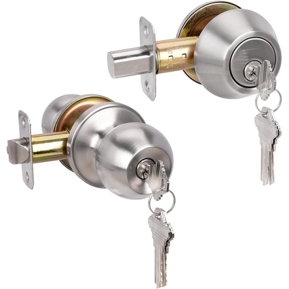 HOSOM Deadbolt Lock and Door Knob Set, Keyed Alike Exterior Door Lock Set, Entry Door Knob and Single Cylinder Deadbolt Combo for Entrance and Front Door, Satin Nickel, 1 Pack