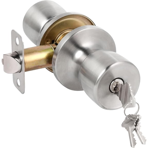 HOSOM Door Knob with Lock and Key, Keyed Entry Knob, Exterior Interior for Front Commercial Residential Area, Handle Bedroom Bathroom, Satin Nickel