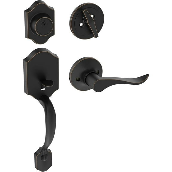 HOSOM Front Door Handle and Deadbolt Set, Lock Set with Reversible Lever Entry Handleset Exterior Single Cylinder Deadbolt, for Right Left, Oil Rubbed Bronze