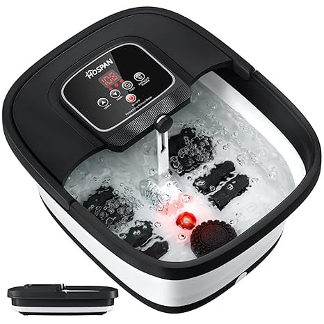 HOSPAN Collapsible Foot Spa with Heat Bubble Red Light and Temperature Control Foot Bath Massager with 8 Shiatsu Massage Rollers Pedicure Foot Spa for Relaxation and Stress Relief Black