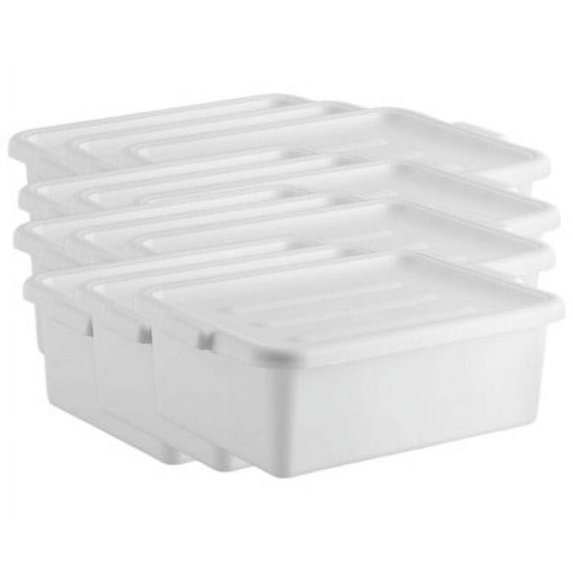 HOSPO White Polypropylene Food Service Storage Tub with Cover - 20" x 15" x 7" (12-Pack) | Efficient Bus and Storage Solution