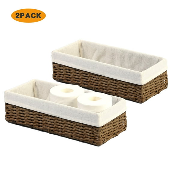 Hosroome Storage Organizer Bin Paper for Toilet Tank Top Decorative Basket for Closet, Bedroom, Bathroom, Entryway, Office, Set of 2, Brown