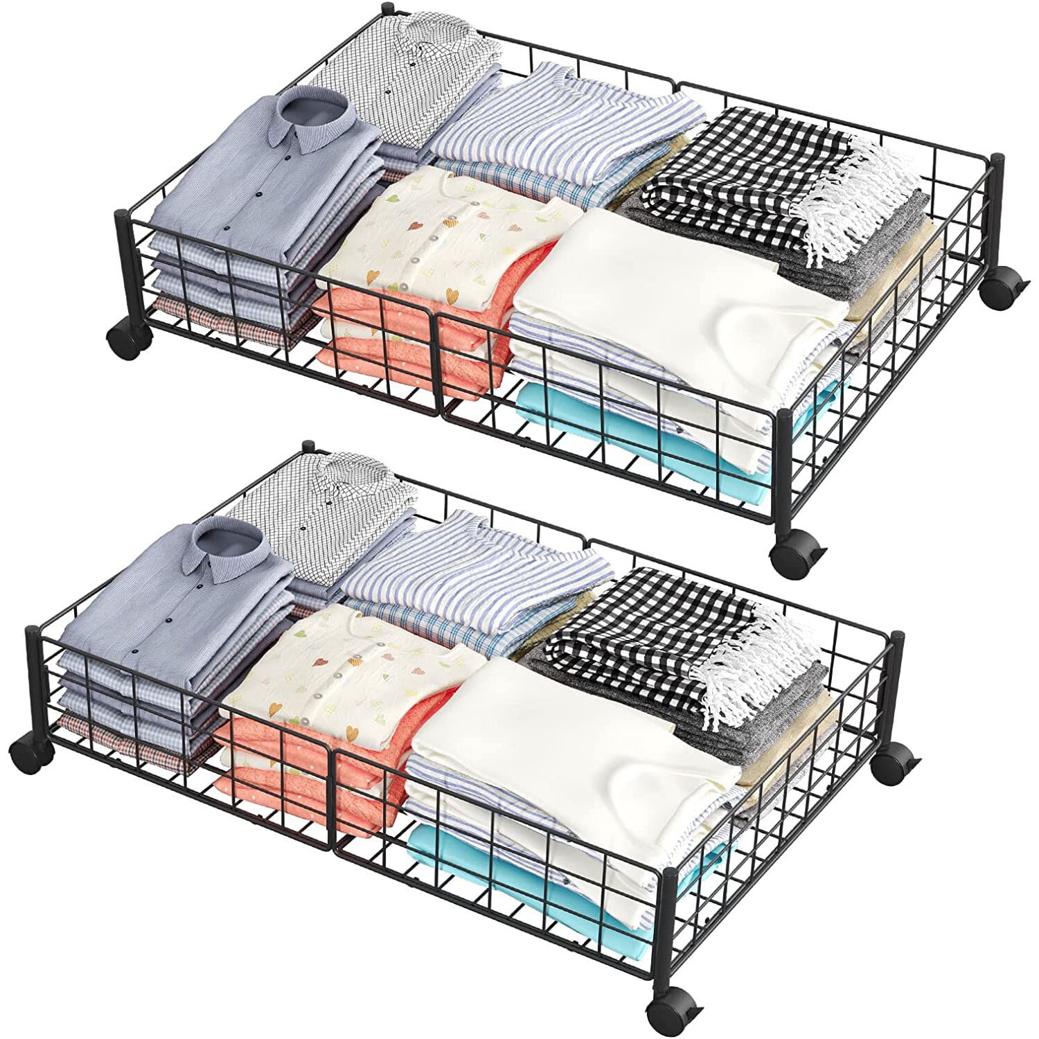 Dropship 2 Pack Under Bed Storage Container Foldable Rolling Storage Bin  For Clothes Shoes Storage Cart With Wheels For Bedroom Study Living Room  Office to Sell Online at a Lower Price