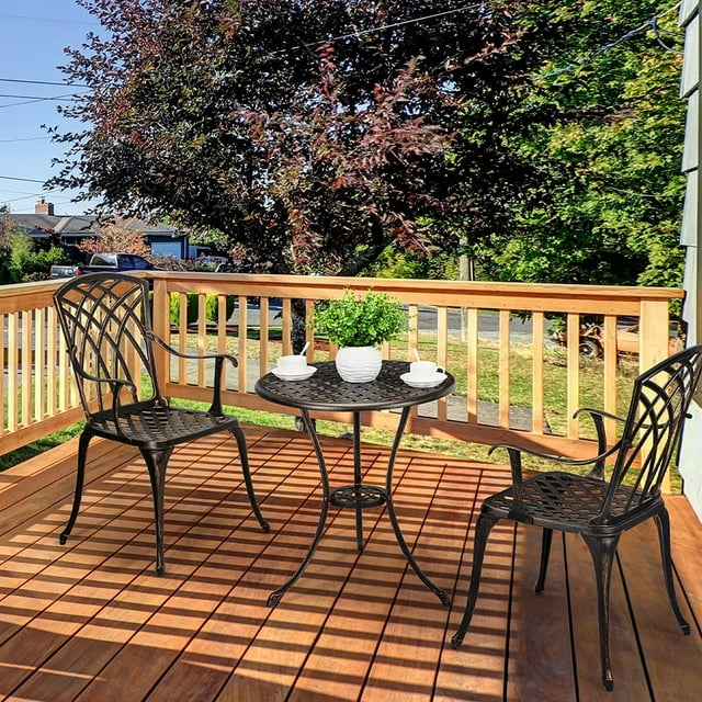 HOSSLLY 3 Piece Bistro Set,Outdoor Patio Set,Anti-Rust Cast Aluminum Bistro Table Set for Park Yard Front Porch Furniture(Bronze)
