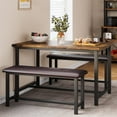 thumbnail image 1 of HOSSLLY 3 Piece Dining Table Set, Modern Wood Table Top Dining Table Set with Bench and Metal Frame, Breakfast Nook Dining Room Set, Dining Set for 4, Kitchen Living Dining Room Furniture, Retro Brown, 1 of 8