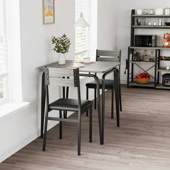 HOSSLLY 3-Piece Kitchen Room Chairs Set for Home, Dinette, Breakfast Nook, Farmhouse, Small Space, Dining Table for 2, Gray
