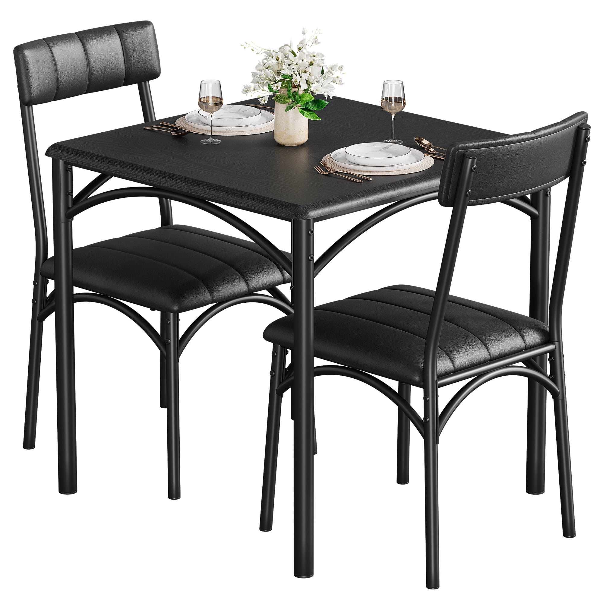 HOSSLLY 3 Piece Square Dining Room 2 Upholstered Chairs, Kitchen Table