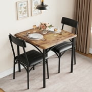 HOSSLLY 3 Piece Square Dining Room 2 Upholstered Chairs, Kitchen Table Set for Small Space, Apartment, Retro Brown