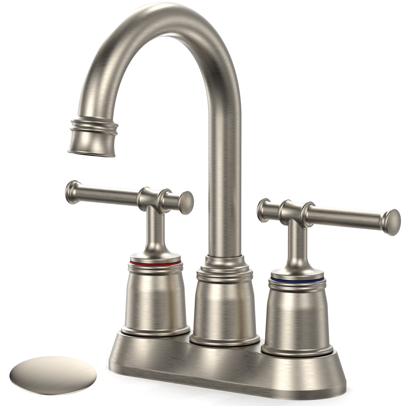 HOSSLLY 4 inch Bathroom Faucet, 360 Swivel Spout Centerset Brushed ...