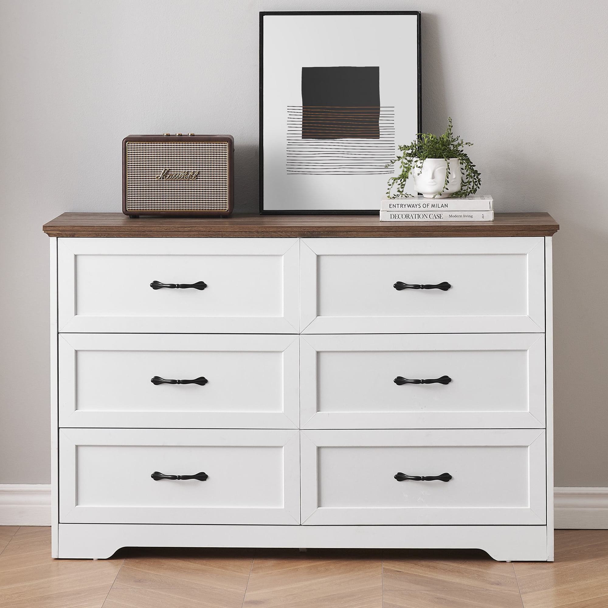 HOSSLLY Big Simple Long Dresser for Bedroom, 6-Drawer Tall Wood Chest ...