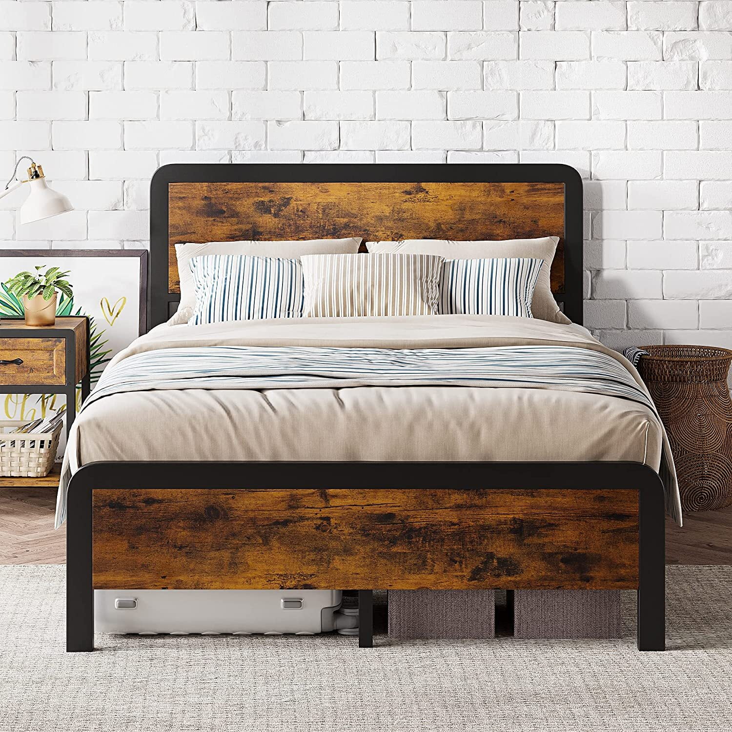 HOSSLLY Full Bed Frame with Headboard, Platform Bed Frame with Safe