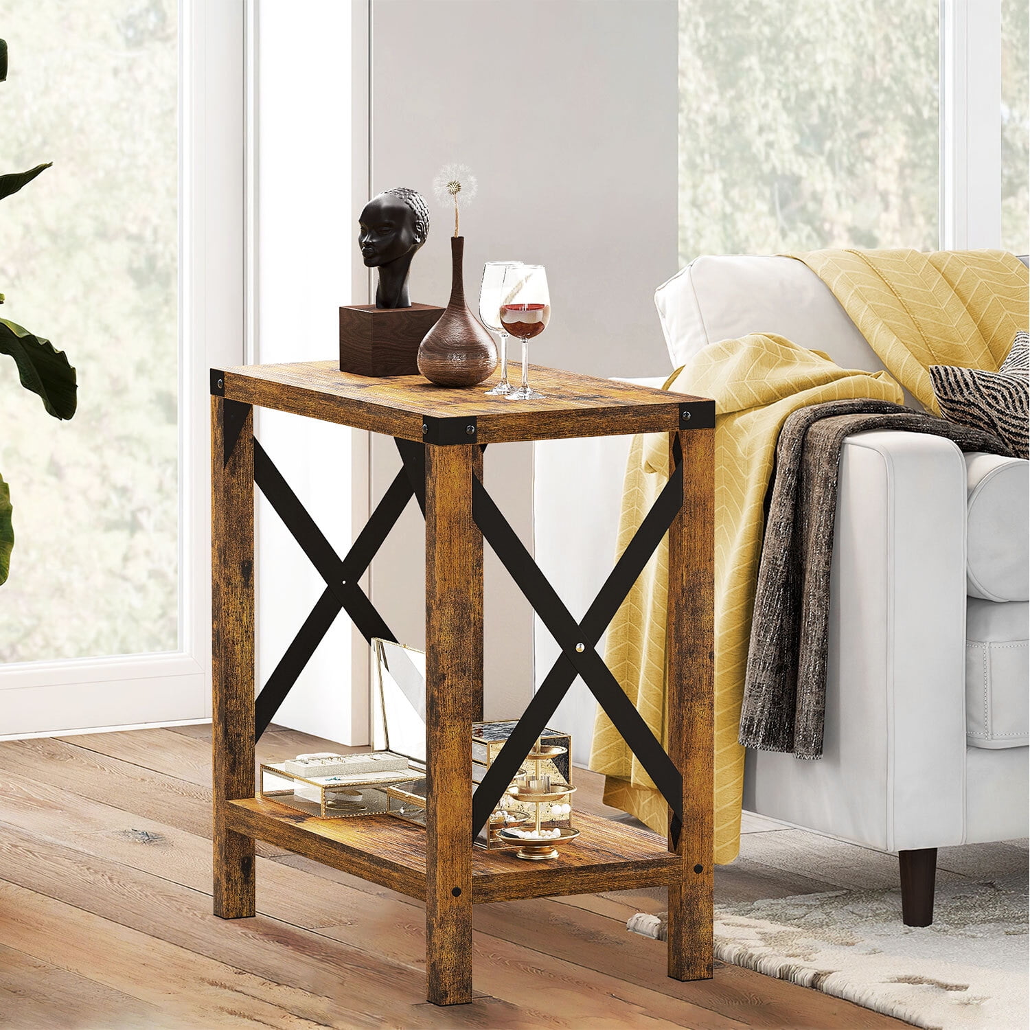 HOSSLLY Narrow End Table for Small Spaces, Rectangular Farmhouse