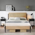 thumbnail image 1 of HOSSLLY Queen Bed Frame with Rattan Headboard and Wooden Footboard No Box Spring Needed Metal-Wood Platform Bedframe Size White Oak 12.6 Inch High, 1 of 9