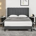 thumbnail image 1 of HOSSLLY Queen Size Platform Bed with Wingback Fabric Upholstered Square Stitched Headboard and Wooden Slats,No Box Spring Needed, Grey, 1 of 8
