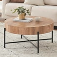 HOSSLLY Round Coffee Table Solid Wood Center Table with Two Drawers Farmhouse Circle Coffee ...