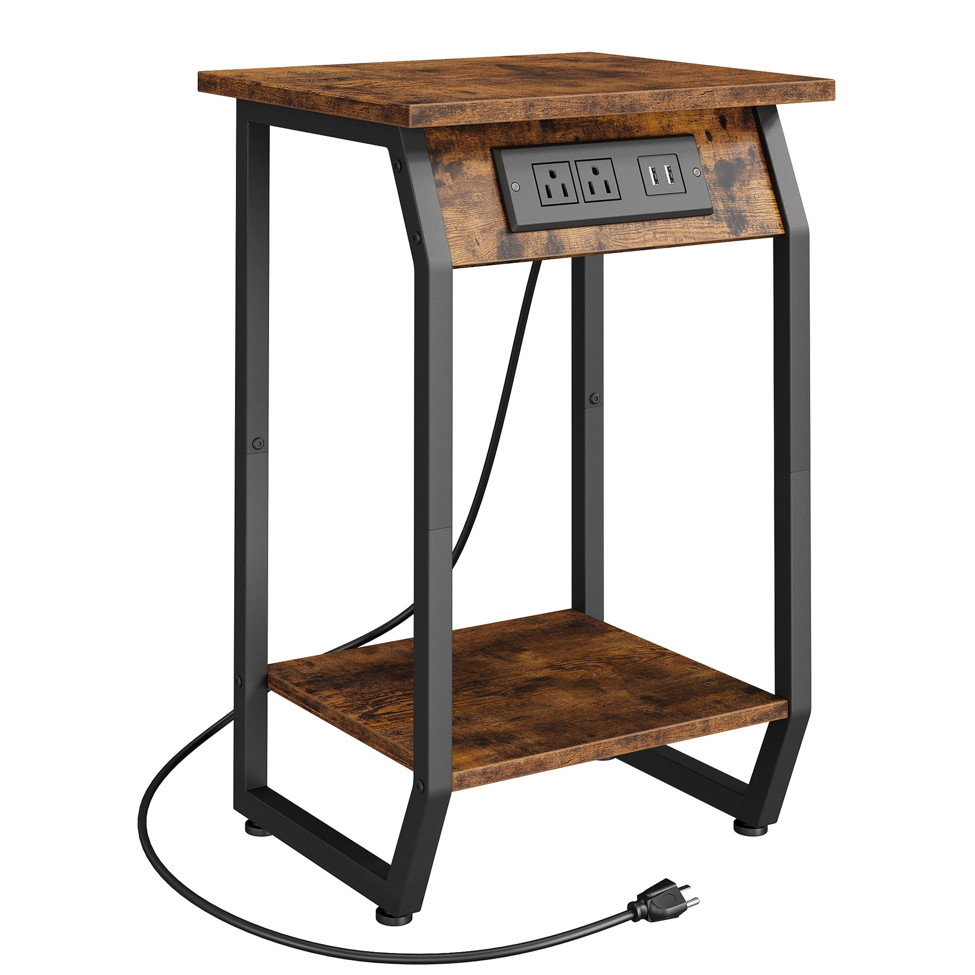 HOSSLLY Side Table with Charging Station, Vintage End Table with USB