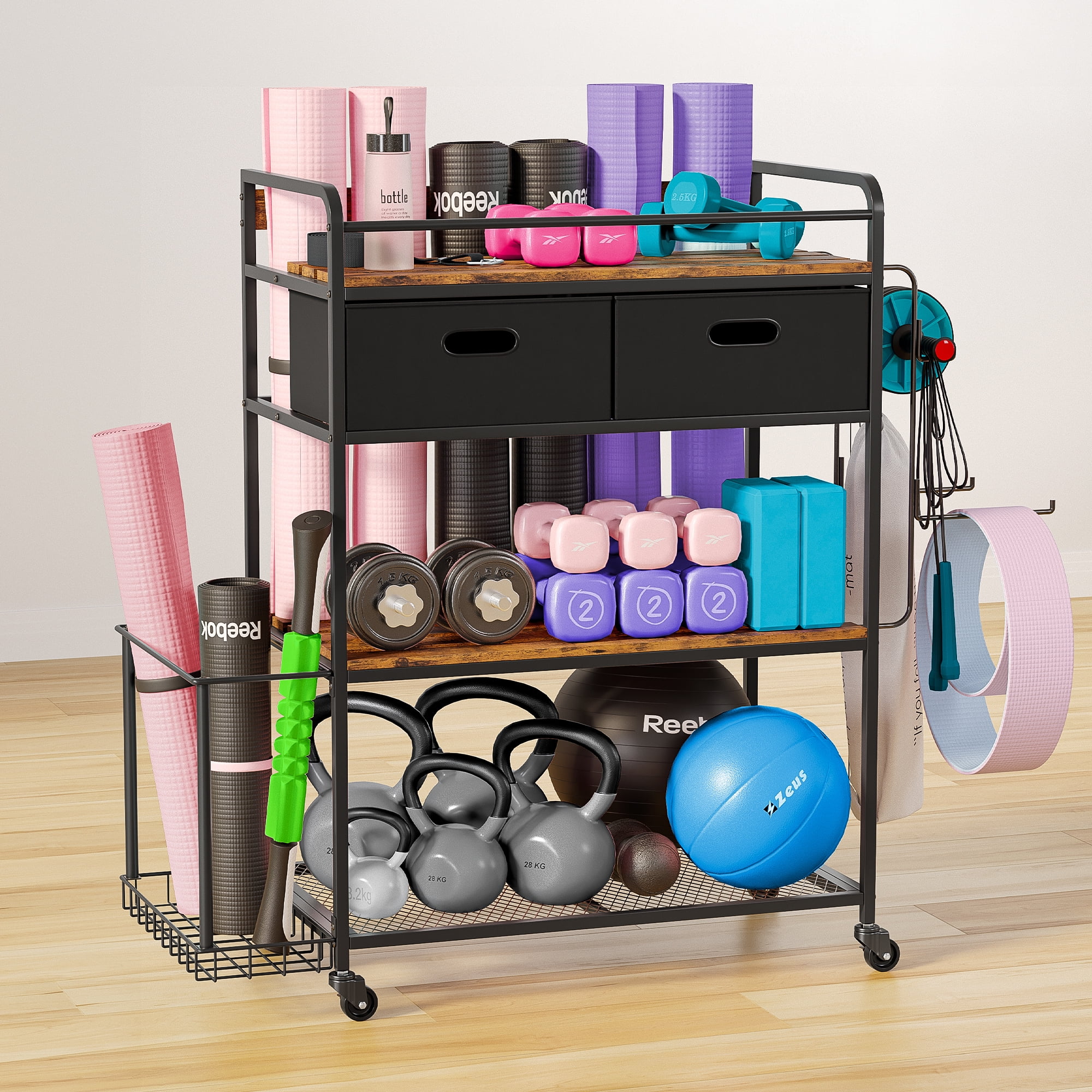 Butizone Yoga Mat Storage Rack, Home Gym Rack, Workout Equipment Organizer  for Yoga Mat, Foam Roller, Dumbbell, Gym Accessories, Yoga Mat Holder for  Women Exercise and Fitness with Hooks Wheels - Yahoo