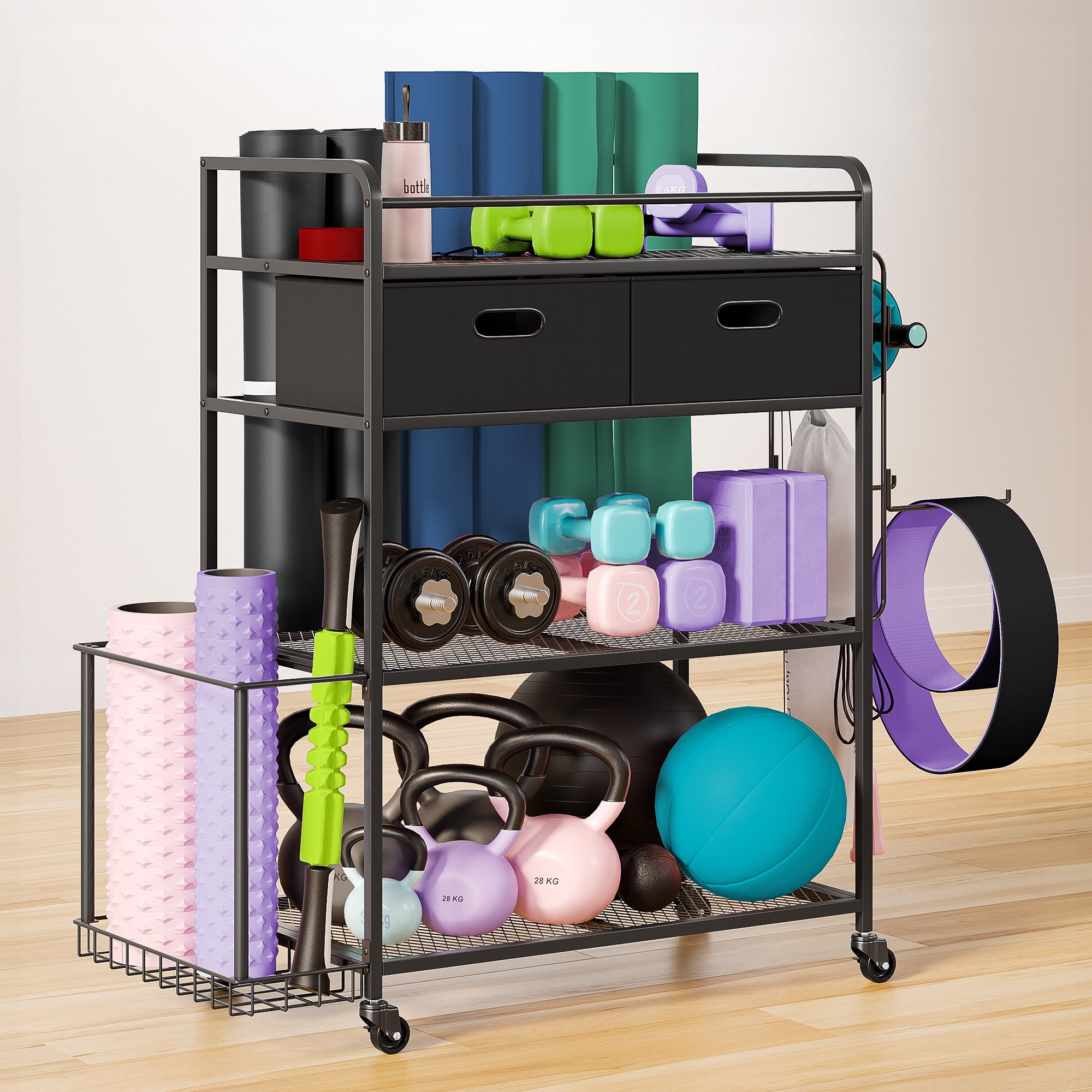 Exttlliy Yoga Mat Storage Rack Dumbbell Rack Weight Rack for Yoga Mat  Dumbbells Foam Roller Kettlebells Resistance Bands and More Home Gym Storage  Accessories Organization with Hooks and Wheels - Yahoo Shopping