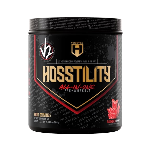 HOSSTILE Hosstility V2 Pre-Workout  All-In-One Pre-Workout for Energy, Pump & Focus Support, 40 Servings, Red Gummy