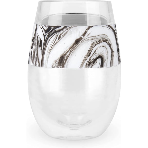 HOST Wine Freeze Cooling Cup, Plastic Double Wall Insulated Freezable Drink Chilling Tumbler with Freezing Gel Wine Glasses for Red and White Wine, Set of 1, 8.5 oz, Black Swirl