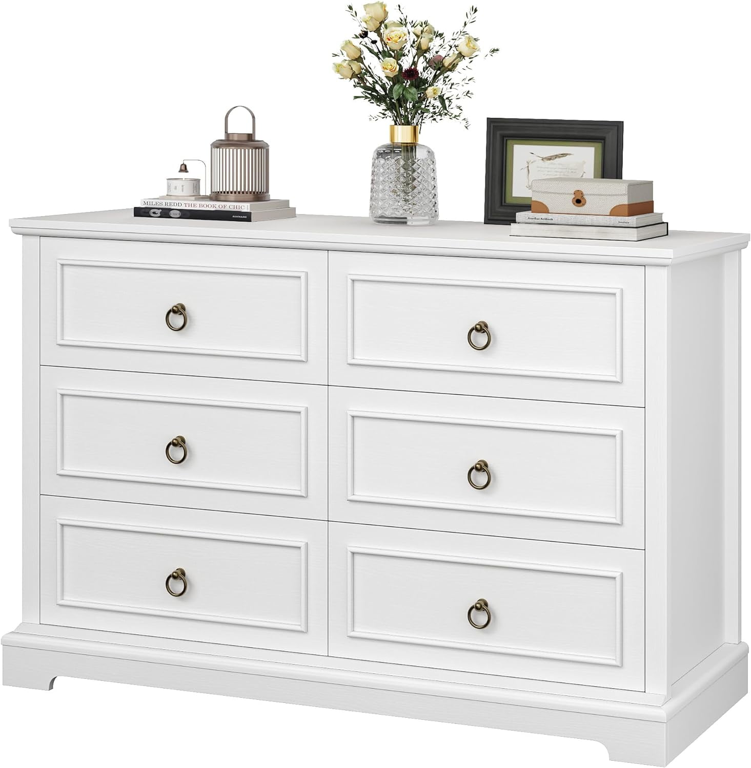 HOSTACK Dresser for Bedroom with 6 Drawers, White Chest of Drawers ...