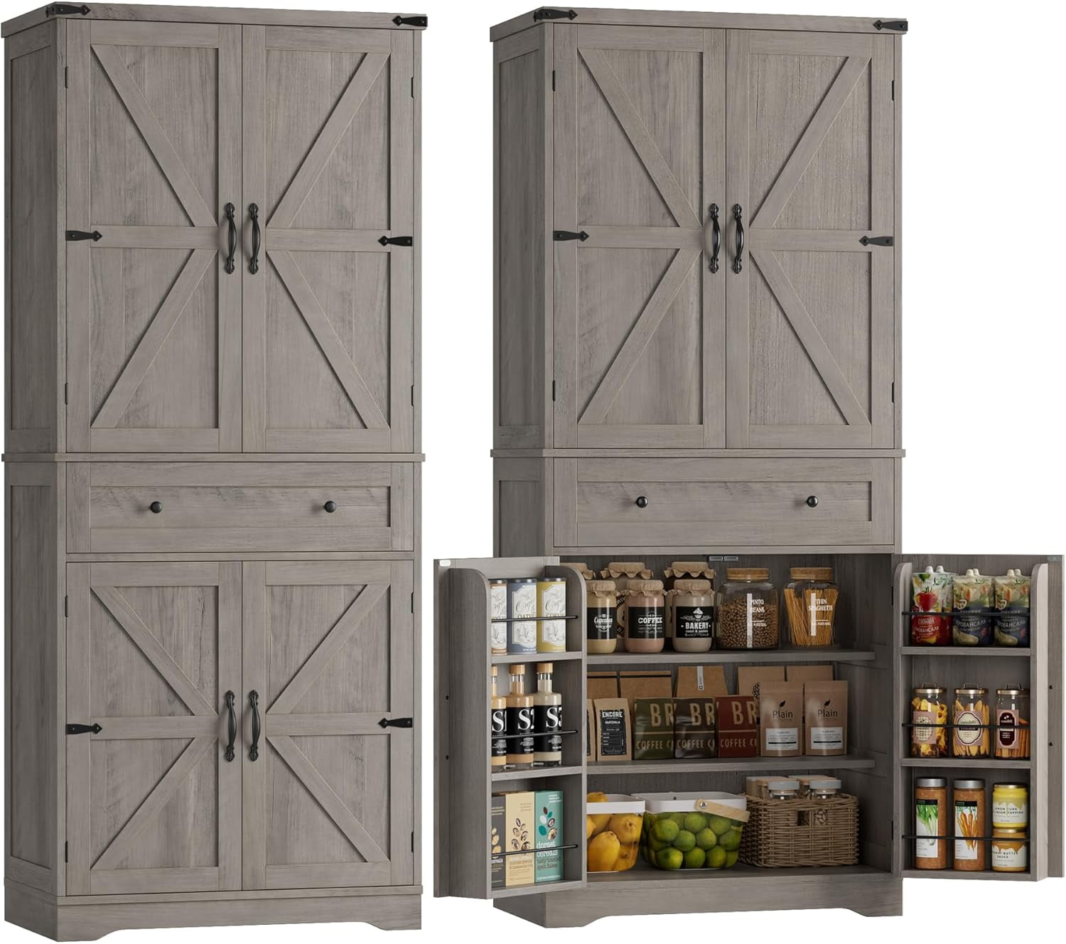 HOSTACK 71" Tall Pantry Cabinet, Farmhouse Kitchen Pantry Storage ...