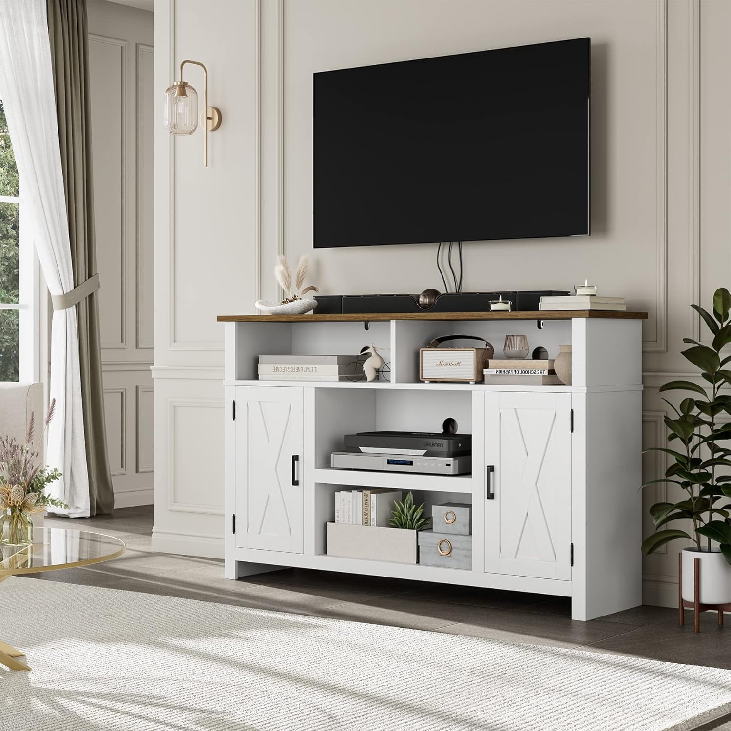 HOSTACK Barn Door TV Stand for TVs Up to 65", Modern Farmhouse Wood ...