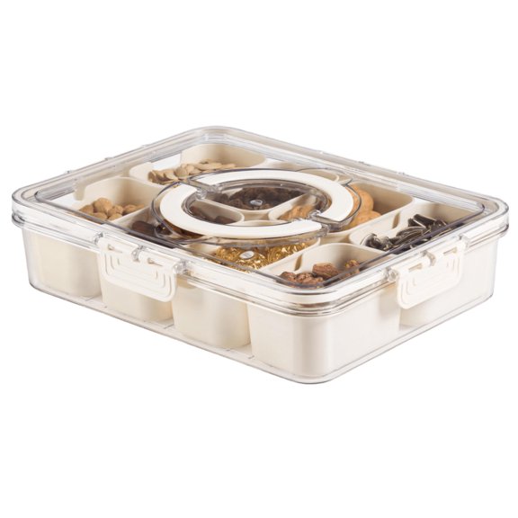 HOSTENU Divided Serving Tray with Lid and Handle - Snackle Box Charcuterie Container for Portable Snack Platters - Clear Organizer for Candy, Fruits, Nuts, Snacks - Perfect for Party, Entertaining