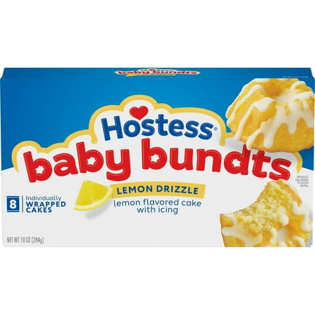 Hostess Baby Bundts, Lemon Drizzle Flavored Mini Cakes, 10 oz Box (8 Count)