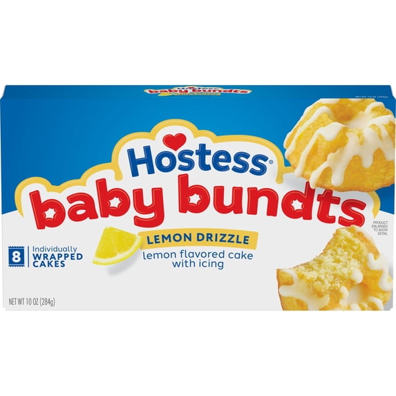 Hostess Baby Bundts, Lemon Drizzle Flavored Mini Cakes, 10 oz Box (8 Count)