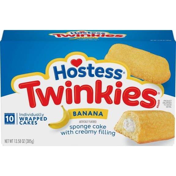 Hostess Twinkies Snack Cakes, Golden Sponge Cake with Banana Artificially Flavored Filling, 13.58 oz Box (10 Ct.)
