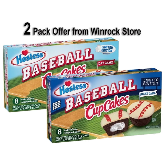 HOSTESS Baseball CupCakes Night Game, Limited Edition AND HOSTESS Baseball CupCakes Day Game, Limited Edition 8 count, 12.7 oz (2 Pack)