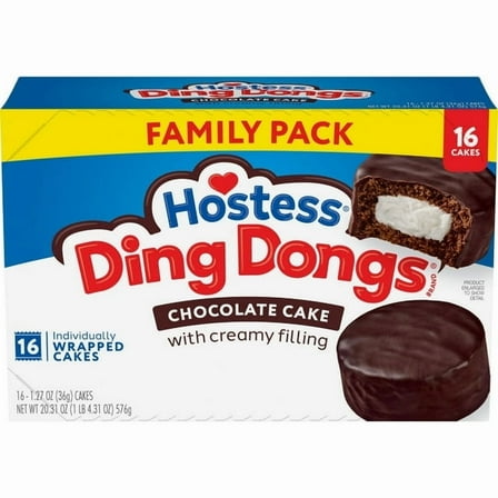 HOSTESS Chocolate DING DONGS Chocolate Snack Cakes Family 20.31 oz 16 Count (Pack of 2)