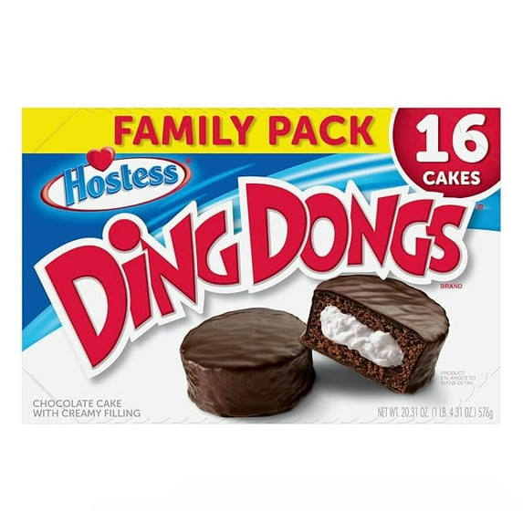 HOSTESS Chocolate DING DONGS Family Pack - 16 Chocolate Snack Cakes with Creamy Filling