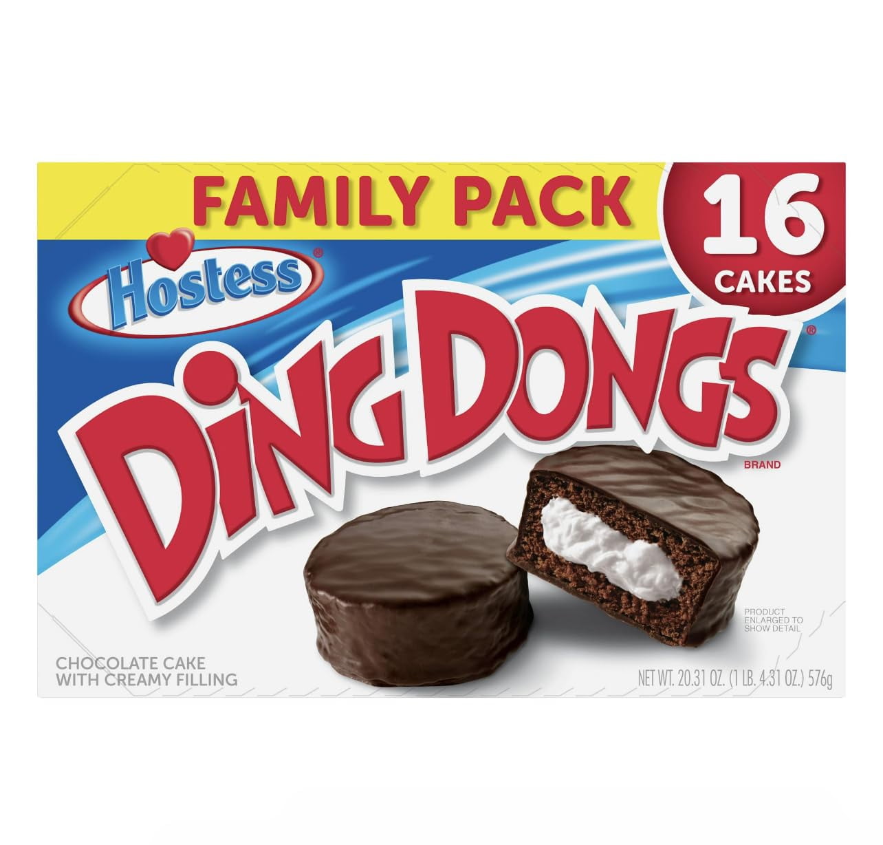 HOSTESS Chocolate DING DONGS Family Pack 16 Chocolate Snack Cakes