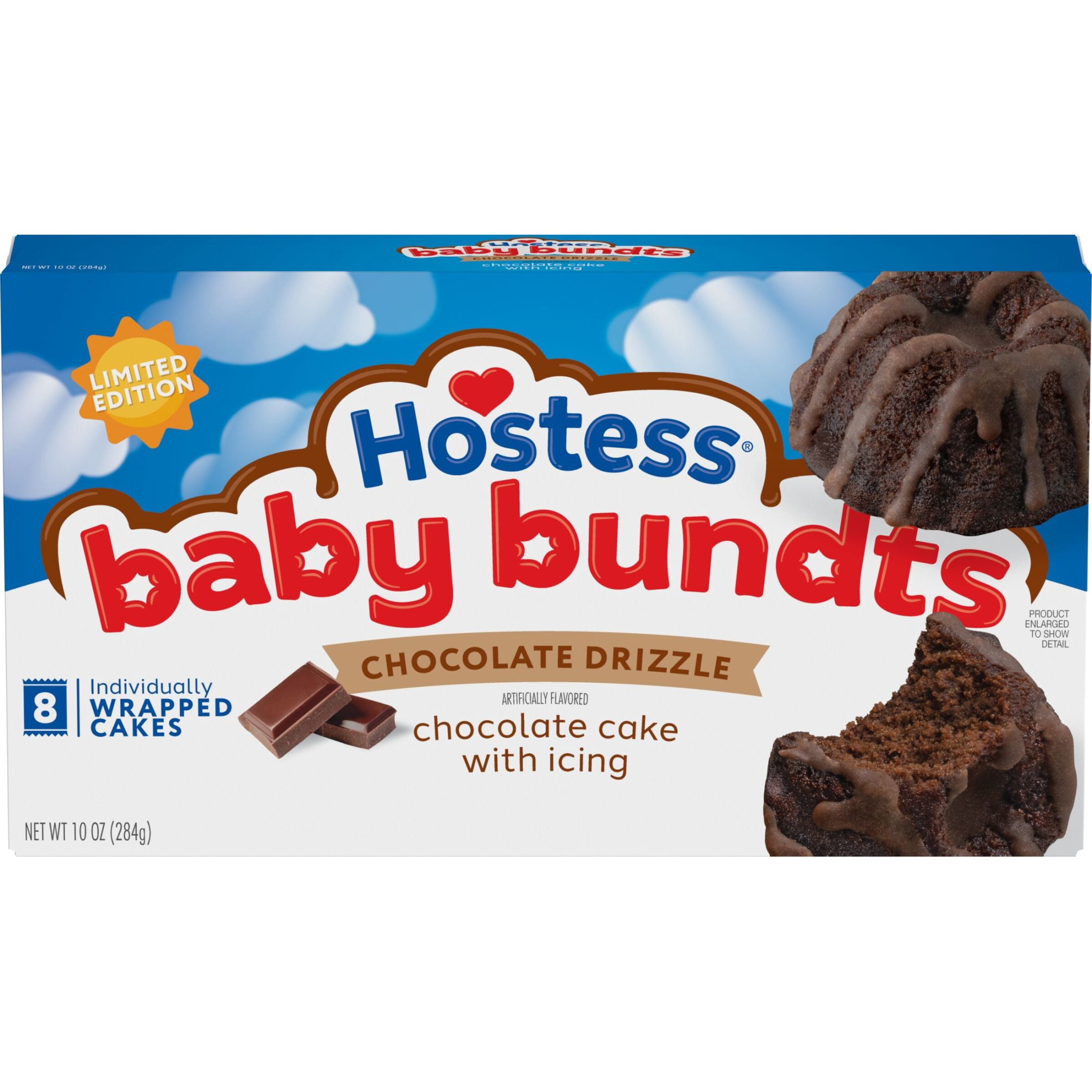 Hostess Baby Bundts, Chocolate Drizzle Artificially Flavored Mini Cakes, 10 oz Box (8 Pouches)