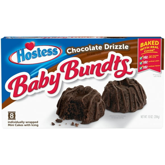 HOSTESS Chocolate Drizzle Baby Bundts, Mini Chocolate Bundt Cakes, Individually Wrapped   8 Count, 10 oz